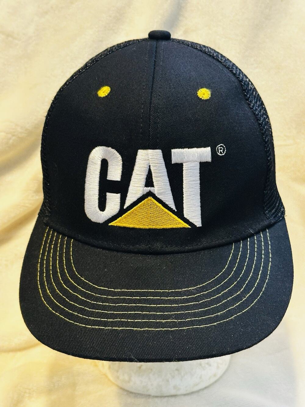 CAT Diesel Equipment Trucker SnapBack Blac Yellow Mesh Back Cap Mens Adjustable